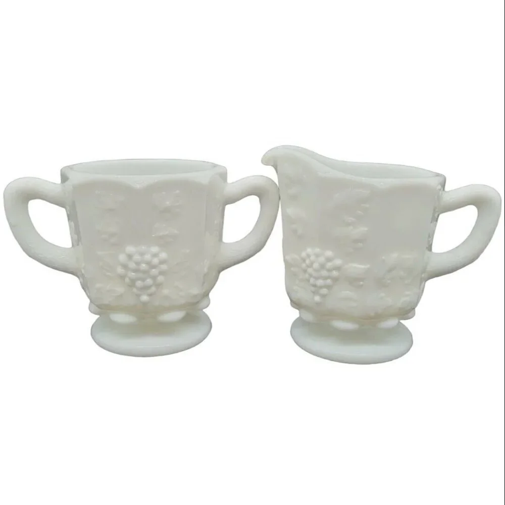 Vintage Westmoreland Grape Paneled Creamer & Sugar Dish Mid Century Farmhouse